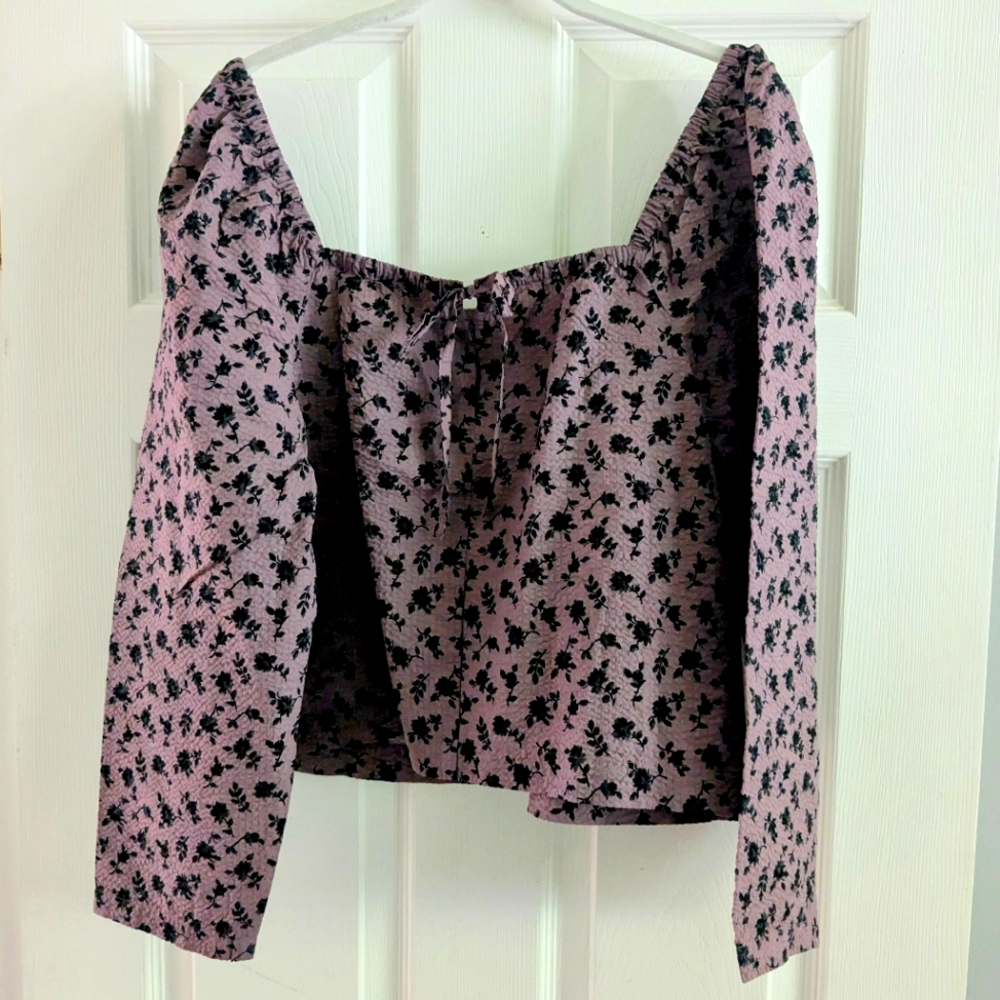 Madewell Seersucker Square-Neck Top in Floral Fig, US Women's Size L